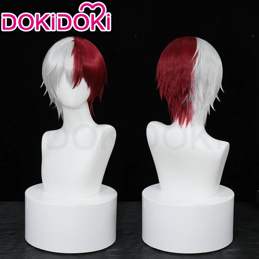 IN STOCK Todorokii Shotoo Wig Anime Cosplay DokiDoki Todorokii Shotoo Cosplay Men 32cm Red White Hair Heat Resistant Free Cap