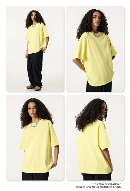 ZODF New 2025 Spring Summer 235gsm Solid Cotton T-Shirts For Men Women Unisex Loose Basic T Shirt Tees Brand Tops HY0970