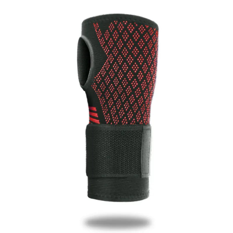 Adjustable 1pc Palm Guard Strap Wrist Protector Knitted Nylon Breathable Fitness Sports Gloves - GL046-RED / S