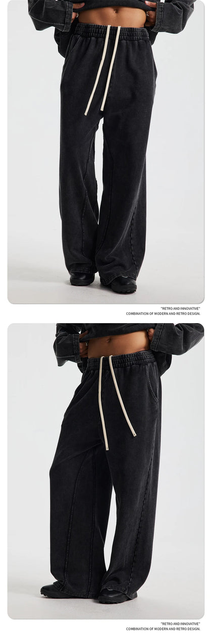 ZODF Retro 2025 Autumn Men 380gsm Washed Cotton Pants Unisex Distressed Loose Terry Sport Trousers Sweatpants HY1079