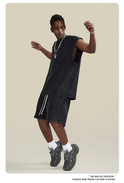 ZODF American Retro Men Washed Solid Tank Tops Women Unisex Loose Edge 275gsm Cotton Sleeveless Tees Brand Streetwears HY0503