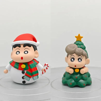 Christmas Anime Crayon Shin chan Figurine Santa Claus Spy Family Anya Action Figures Dolls Model Toys PVC Collectible Ornament