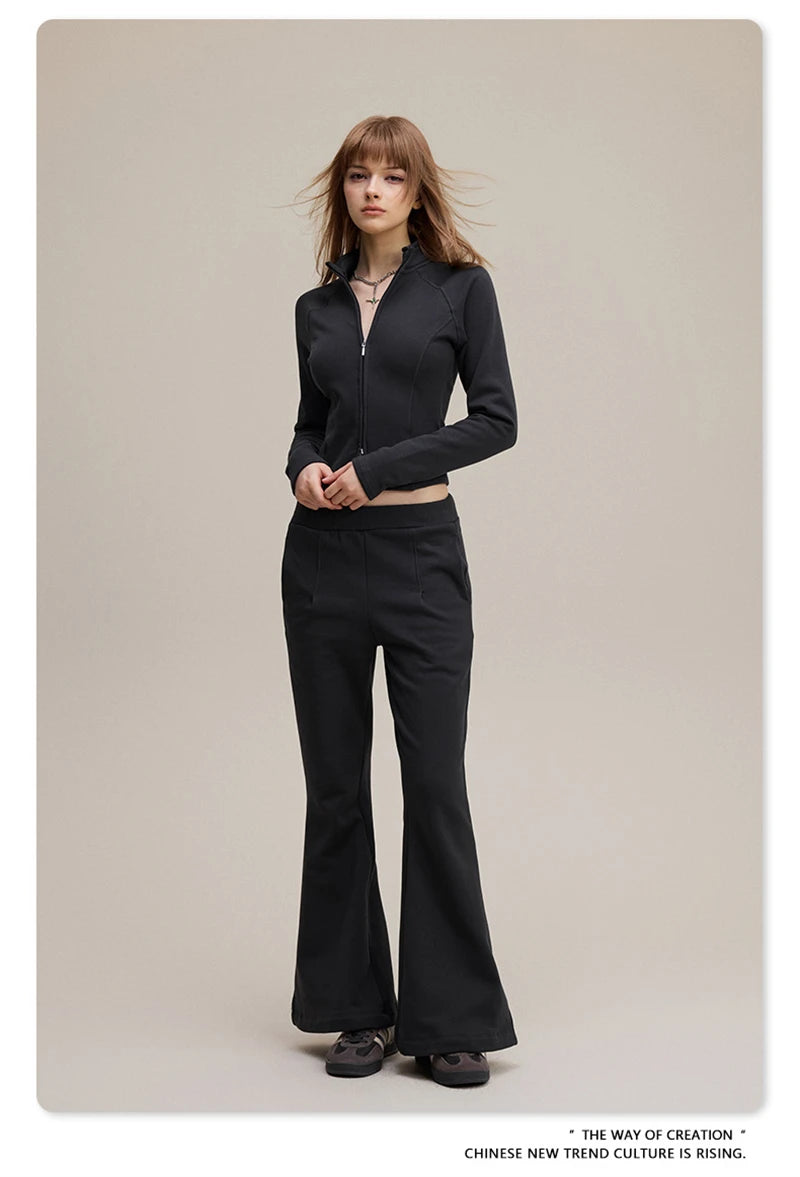 ZODF Women 2025 Autumn Sport Style Flared Pants Girls Female Mousse Muscle Sole Slimming Micro Yoga Trousers HY1095