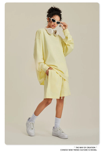 ZODF NEW Autumn Men's Solid Full Sleeve T Shirts Unisex Loose Oversized Casual 305GSM Cotton Basic T-Shirt Brand TEE HY0209