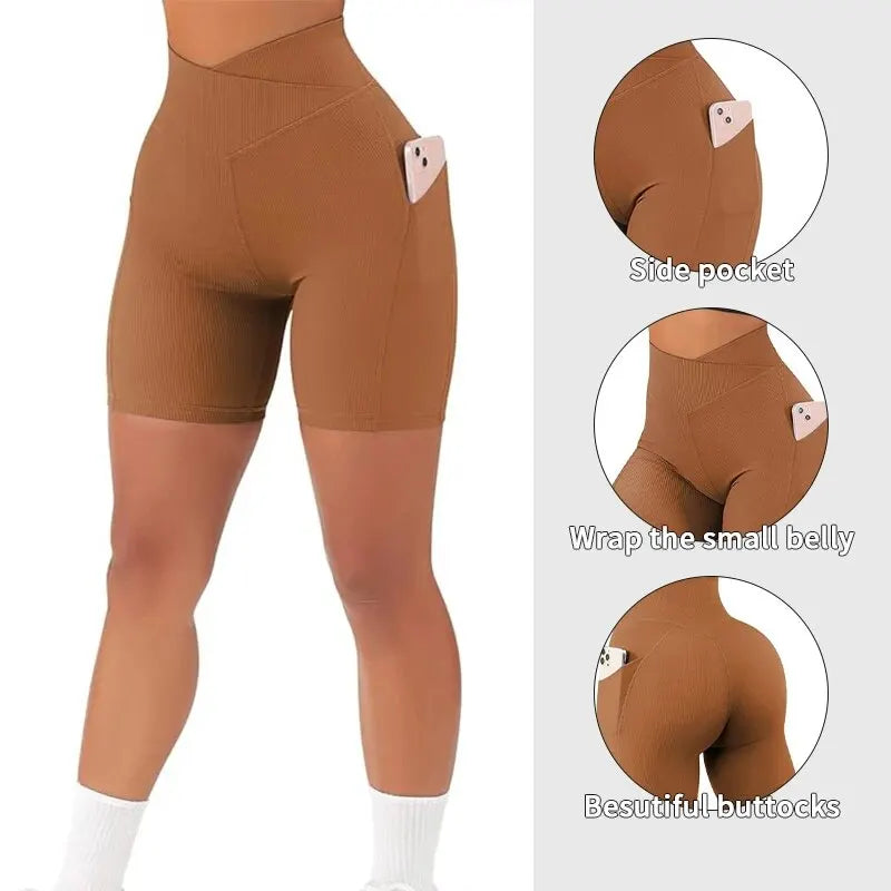 Women’s High Waist 5’’ Booty Biker Sports Shorts with Pockets for Cross Workout and Yoga