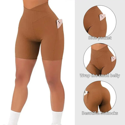 Women’s High Waist 5’’ Booty Biker Sports Shorts with Pockets for Cross Workout and Yoga