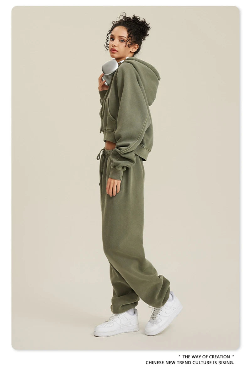 ZODF Women Hotsweet 2025 Winter Washed Fleece Crop Hoodies Girls Oversized Raglan Sleeve 400gsm Hooded Pullovers HY0648