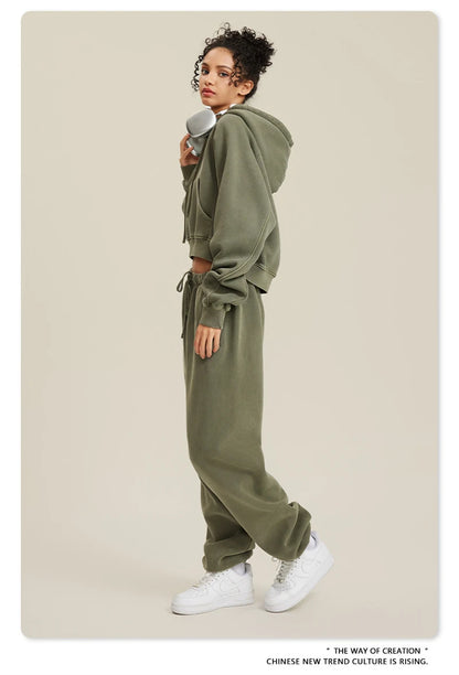 ZODF Women Hotsweet 2025 Winter Washed Fleece Crop Hoodies Girls Oversized Raglan Sleeve 400gsm Hooded Pullovers HY0648