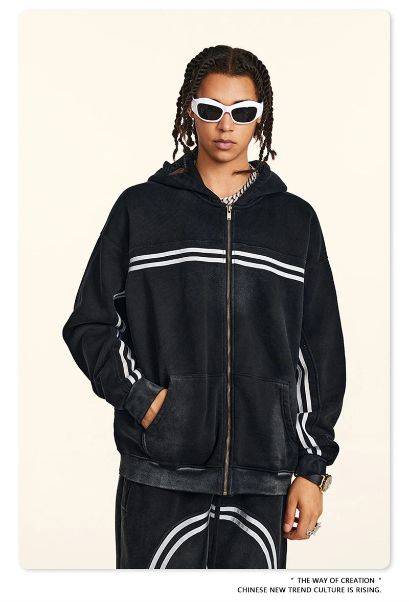 ZODF Retro 2024 Winter Men Zipper Fleece Hoodies Unisex Oversized Washed 360gsm Sport Knitted Hooded Coat HY0905