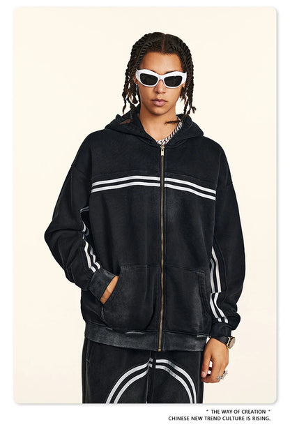 ZODF Retro 2024 Winter Men Zipper Fleece Hoodies Unisex Oversized Washed 360gsm Sport Knitted Hooded Coat HY0905