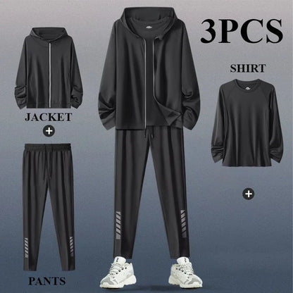 The Codex Men’s Sports Suit 2-3 Pcs Running Training Set Quick-Drying Fitness Jacket & Clothes Spring - Black 3 PCS