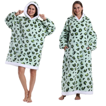 Winter Hoodies Women Men Clothes Blue Leopard Sweatshirt Korean Style Pullover Fleece Giant Oversized Blanket with Long Sleeves