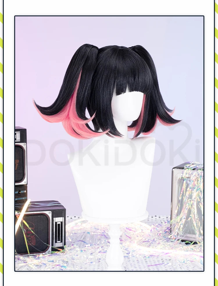 Virtual Idol Cosplay Wig Game Zenless Zone Zero Cosplay DokiDoki Women 40cm Cute Black Pink Short Wig ZZZ Cosplay Free Wig Cap