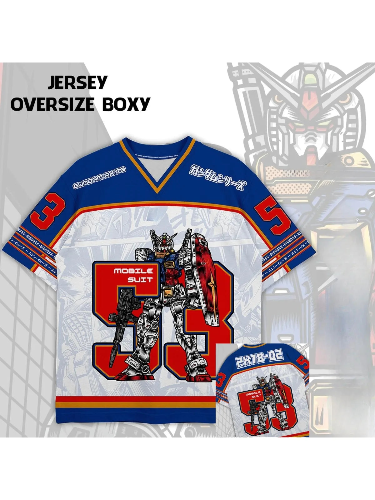 53 Jersey Gundam RX78 Anime Mecha  Y2k Korean Style Kpop Baseball Hockey T-shirt Fashion Streetwear Anime Daily Unisex Tops Tees