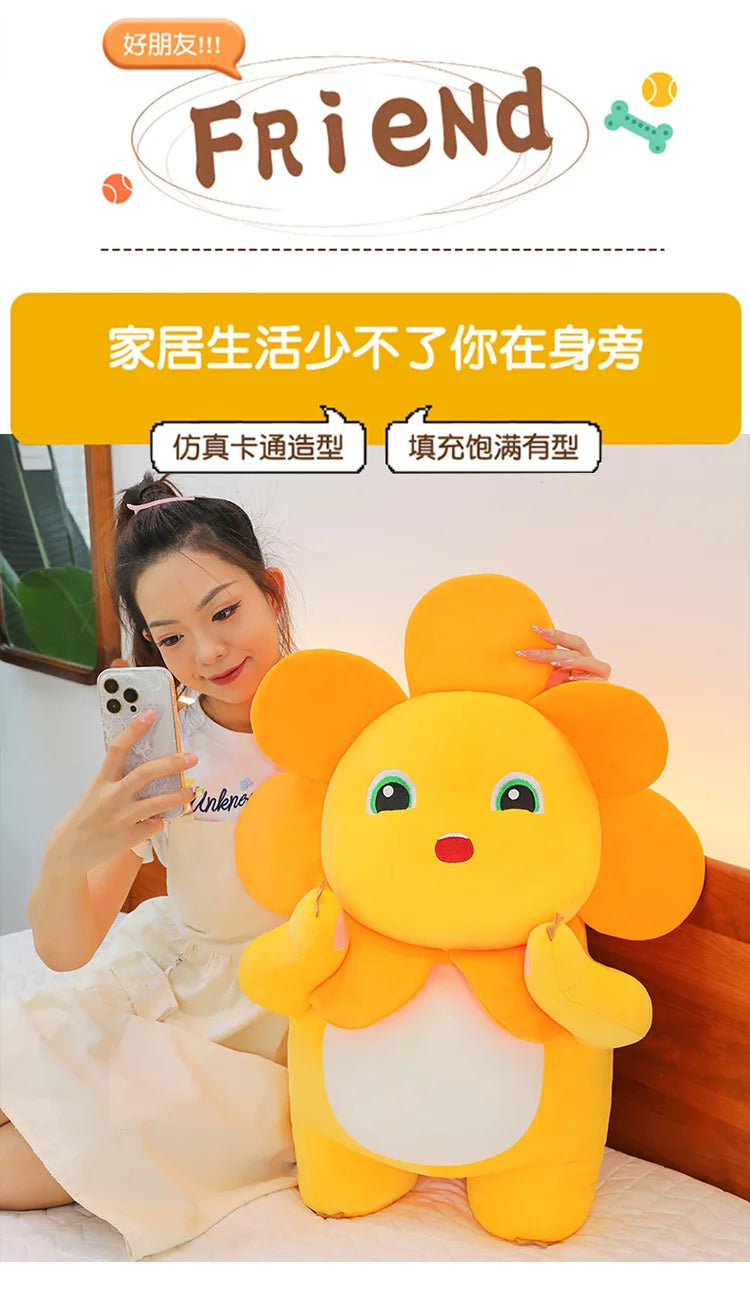 Kawaii Sunflower Nailong Plush Toy Cartoon Smile Dinosaur Silly Cute Stuffed Anime Sofa Pillow Room Decor for Kids Birthday Gift
