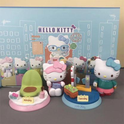 HelloKitty cartoon figurine Sunday worker cake food doll blind box Kt Cat desktop decoration room decoration mystery box gift