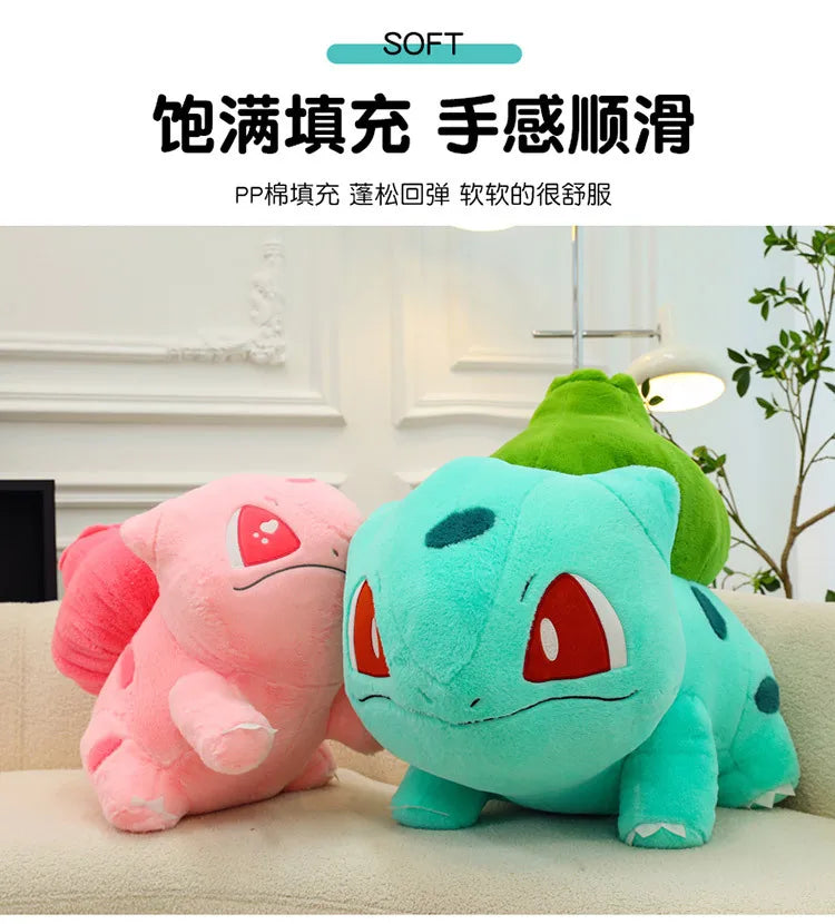 60cm Big Size Pokemon Bulbasaur Cartoon Anime Plush Stuffed Doll Garlic Frog Room Decorated with Cartoon Peluche Pillow Gift