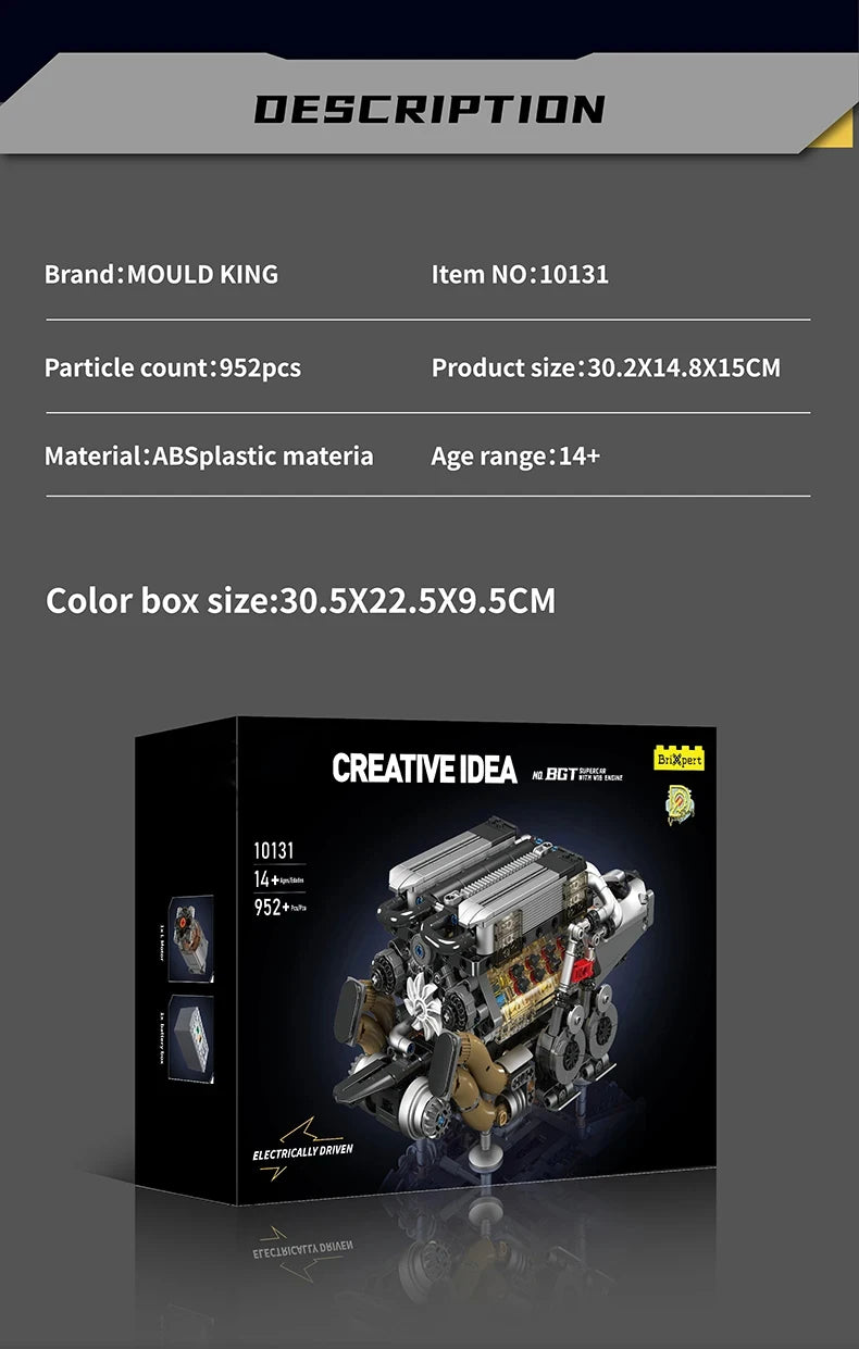 MOC Technik Electrically Driven No.V8 Engine Model Car Building Blocks Set Creative Educational Toy christmas Gifts for Boy Kids