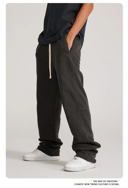 ZODF 2023 Spring Men 380gsm Washed Cotton Pants American Retro Unisex Loose Edge Oversized Straight Trousers Streetwears HY0537