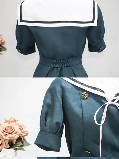 Kaoruko Waguri Cosplay Summer Skirt Dark Blue Dress Anime The Fragrant Flower Blooms with Dignity Halloween Cosplay Costume Girl