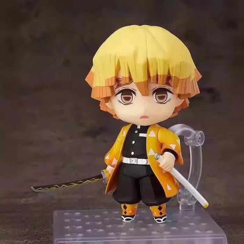Anime Demon Slayer Zenitsu Q Version Change face Joint mobility Action Figure PVC Model Clay Man Desk Decor doll Toy Gifts boxed
