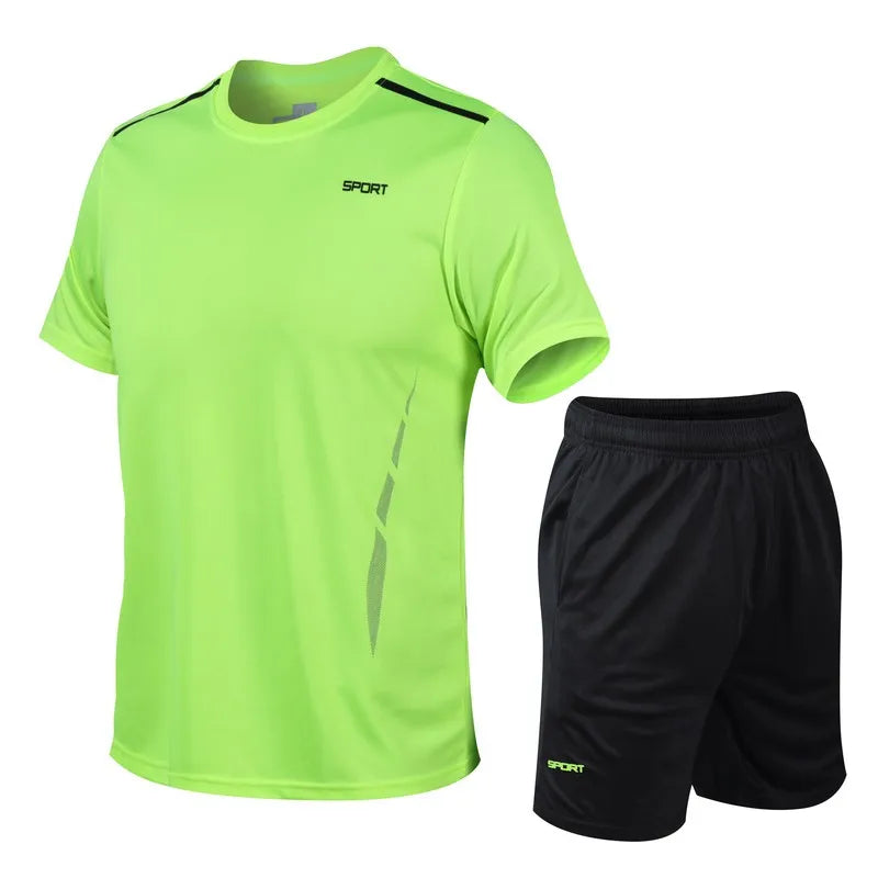 Chrlck Men’s Quick Drying Breathable Running and Outdoor Sports Set – T-Shirt Shorts with Soft Elasticity for Hiking