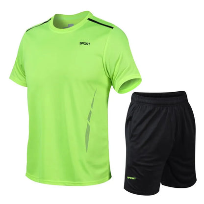 Chrlck Men’s Quick Drying Breathable Running and Outdoor Sports Set – T-Shirt Shorts with Soft Elasticity for Hiking