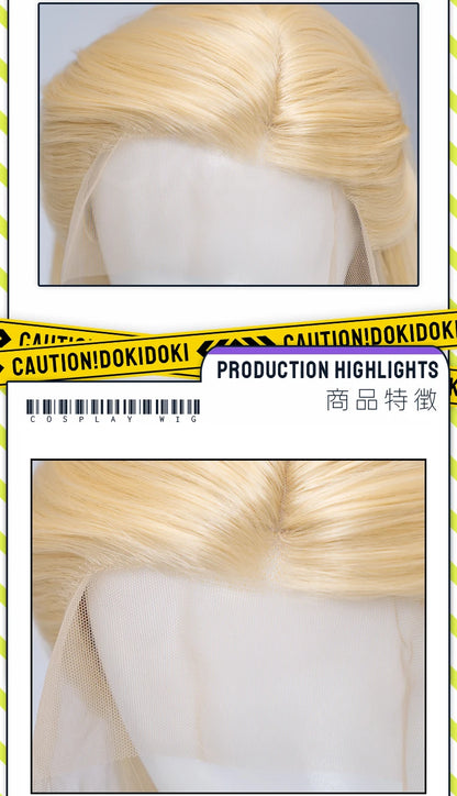 Glinda Elphaba Cosplay Wig Anime Wicked DokiDoki Front Lace Wig Golden Long 60cm Hair Glinda Cosplay Elphaba Hat Free Cap