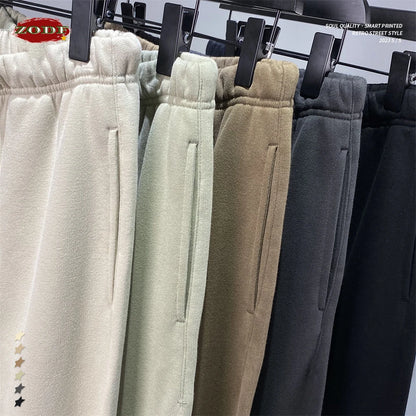 ZODF Fashion 2024 Men Loose Straight Pants Unisex 365gsm Retro Comfortable Sport Solid Drawstring Trousers HY0588