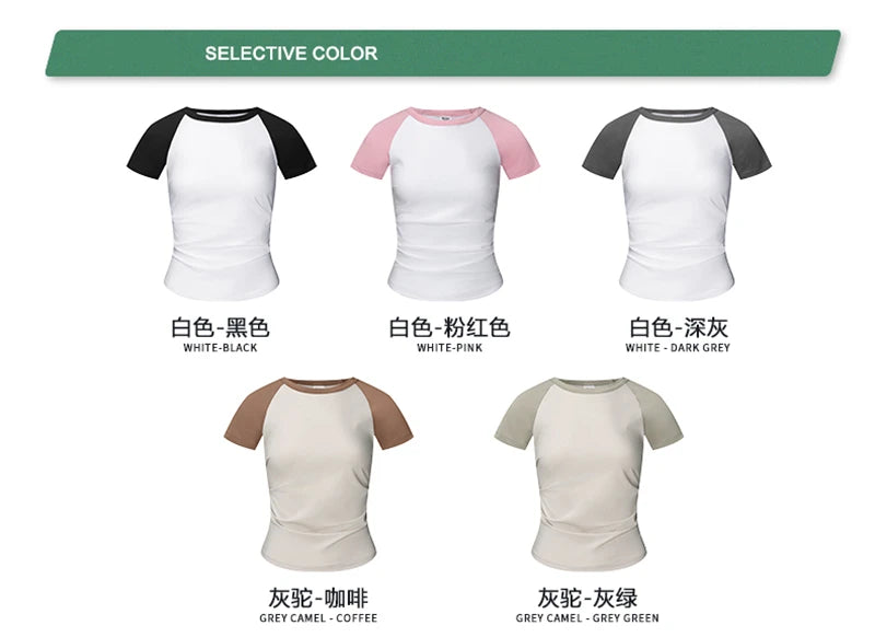 ZODF Hotsweet Summer Women Raglan Sleeve T-Shirts Girls Slim Fit 150gsm Casual Patchwork O Neck T Shirt Brand Tees HY1021
