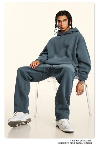 ZODF New 2024 Autumn Winter Men 345gsm Fleece Hoodies Unisex Women Relax Fit Warm Solid Hooded Pullovers Sweatshirts HY0863