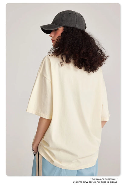 ZODF Trendy Summer 260gsm Cotton Oversized T Shirts For Men Unisex Male Kanye West High Street Solid Tees Brand Tops HY0122