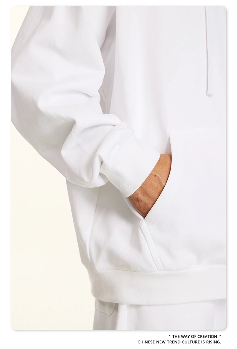 ZODF New Autumn Winter Solid Heavy Weight Hoodies For Men Unisex Basic Loose 440gsm Knitted Hooded Pullovers HY0886