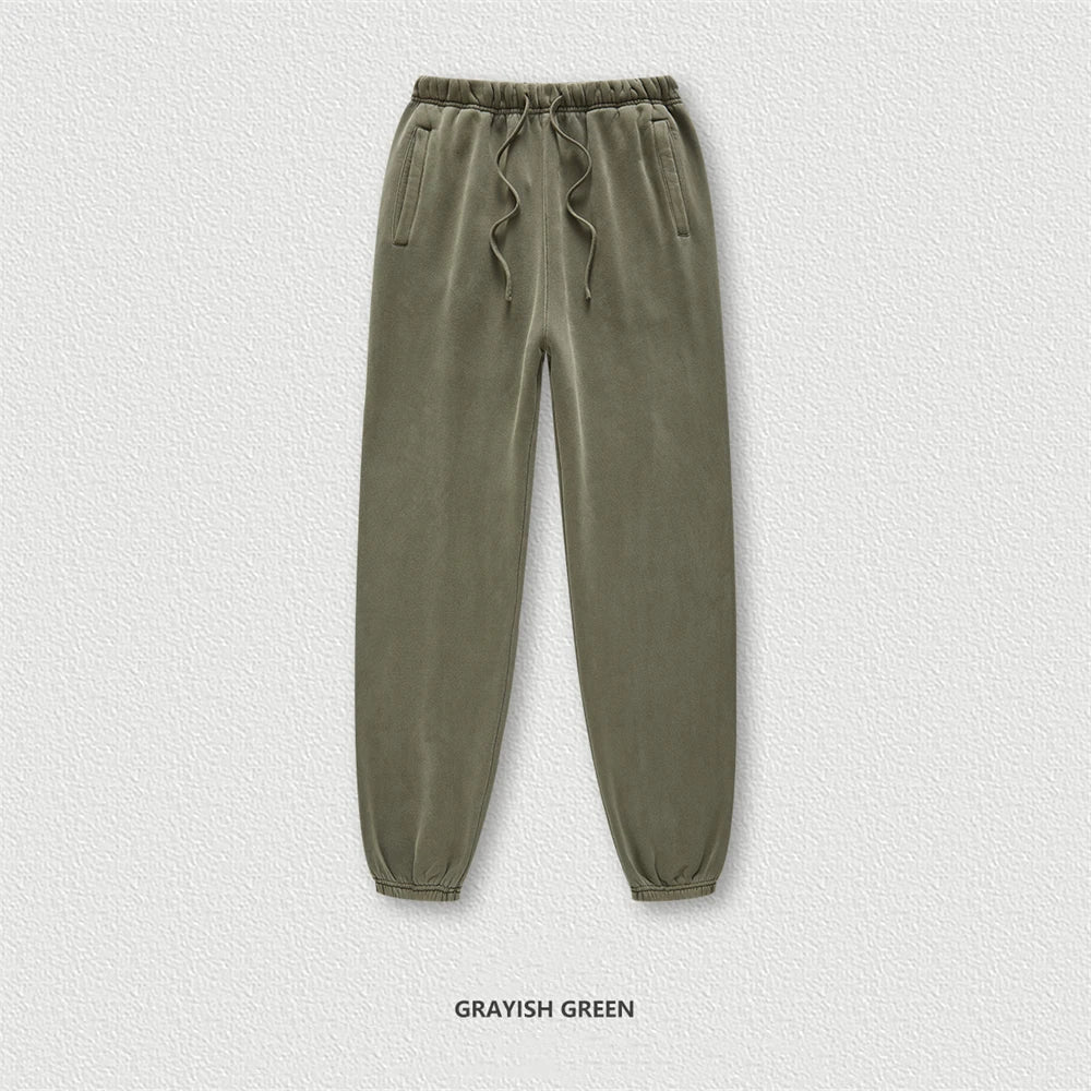 ZODF 2025 Autumn Winter Men’s Washed Fleece Sweatpants 355gsm Loose Retro Joggers Streetwear HY0653 - Grey Green / XL