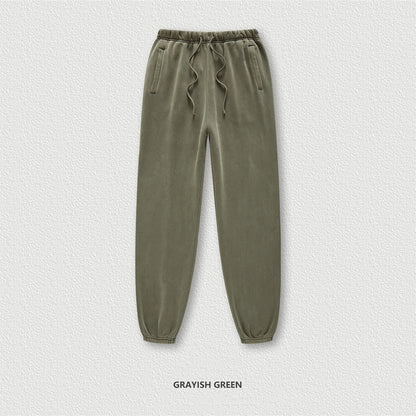 ZODF 2025 Autumn Winter Men’s Washed Fleece Sweatpants 355gsm Loose Retro Joggers Streetwear HY0653 - Grey Green / XL