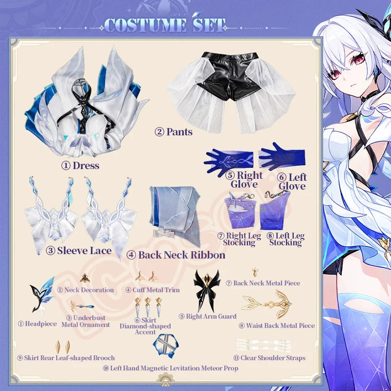 iCoser Genshin Impact Skirk Cosplay Costume Wig Dress New Skin Uniform Headwear Metal Props Halloween Party Women Girls Carnival