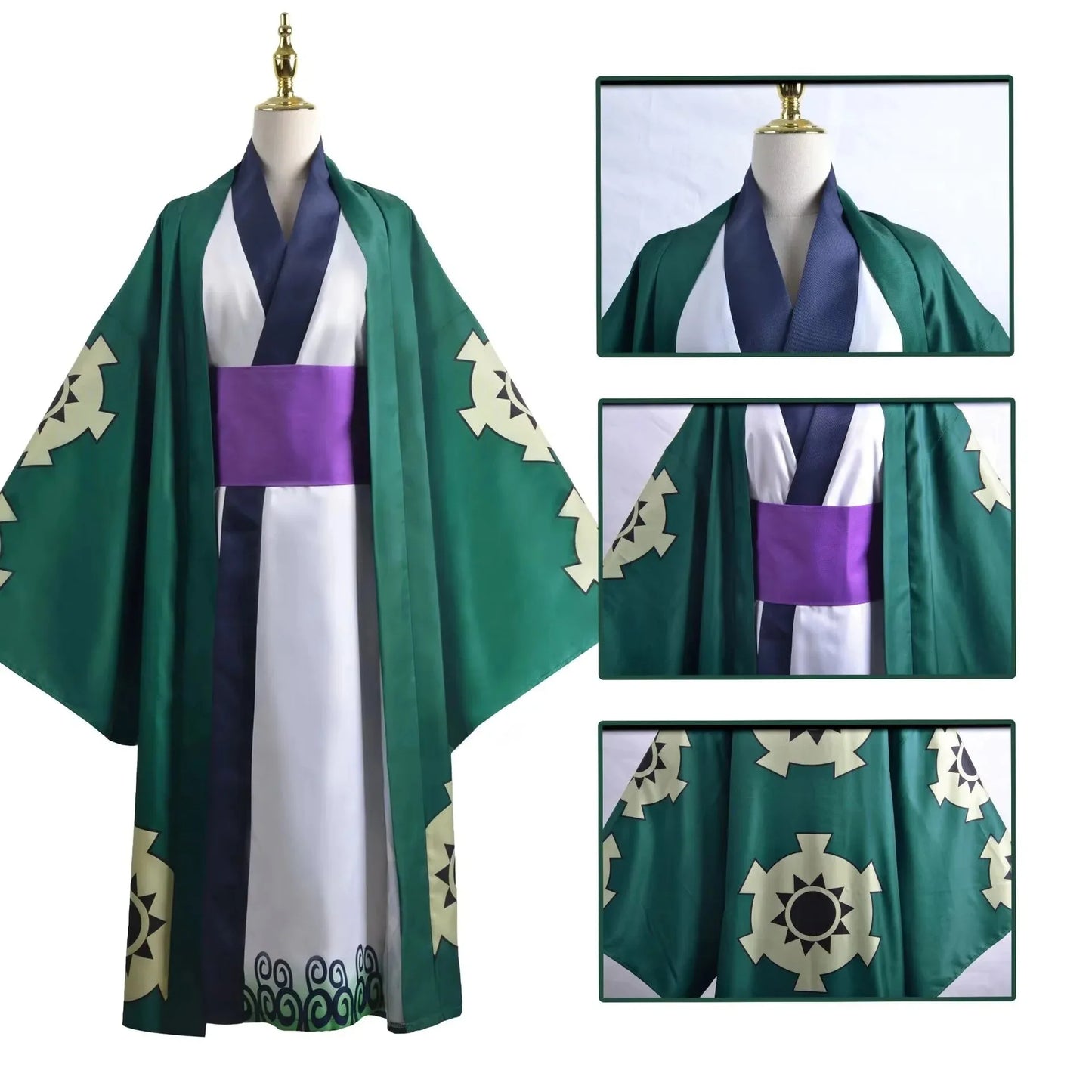 One Piece Roronoa Zoro Kimono Costume Unisex Polyester Set