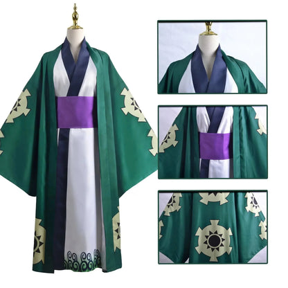 One Piece Roronoa Zoro Kimono Costume Unisex Polyester Set