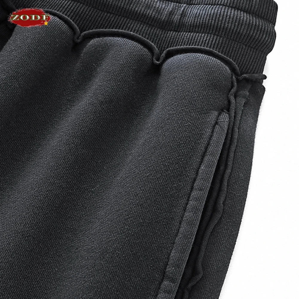 ZODF Retro High Street 420gsm Cotton Straight Pants For Man Unisex Loose Fit Distressed Sport Trousers Sweatpants HY0051