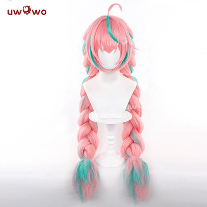 UWOWO Varesa Wig Game Genshin Impact Varesa Cosplay Wig With Ponytail Long Pink and Green Hair