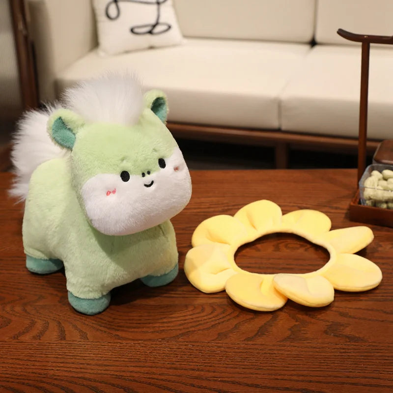 22cm Cartoon Cute Horse Plush Toy Sunflower Lion Dance Decorative Pony Plushies Soft Doll Kawaii Lunar New Year Gift