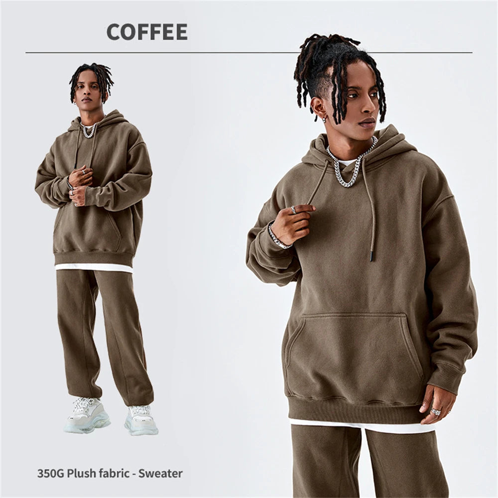 ZODF Casual Winter Men 350gsm Fleece Hoodie Unisex Loose Warm Solid Hooded Sweatshirt Pullover 18 Colors HY0728
