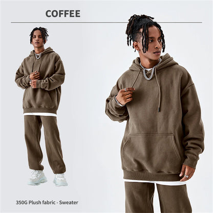 ZODF Casual Winter Men 350gsm Fleece Hoodie Unisex Loose Warm Solid Hooded Sweatshirt Pullover 18 Colors HY0728