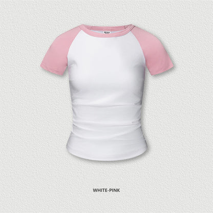 ZODF Hotsweet Summer Women Raglan Sleeve T-Shirts Girls Slim Fit 150gsm Casual Patchwork O Neck T Shirt Brand Tees HY1021