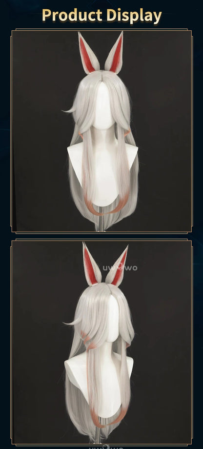 UWOWOW Ahri Wig Game League of Legends/LOL: Immortalized Legend Ahri Cosplay Wig Long Hair with Ear White Silver Hair 80CM