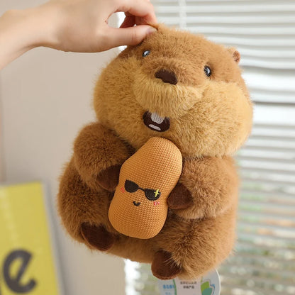 22cm Holding Nut Groundhog Plushies Cute Cartoon Marmot Soft Toy Tubby Animal Plush Groundhog For Girl Boy Present