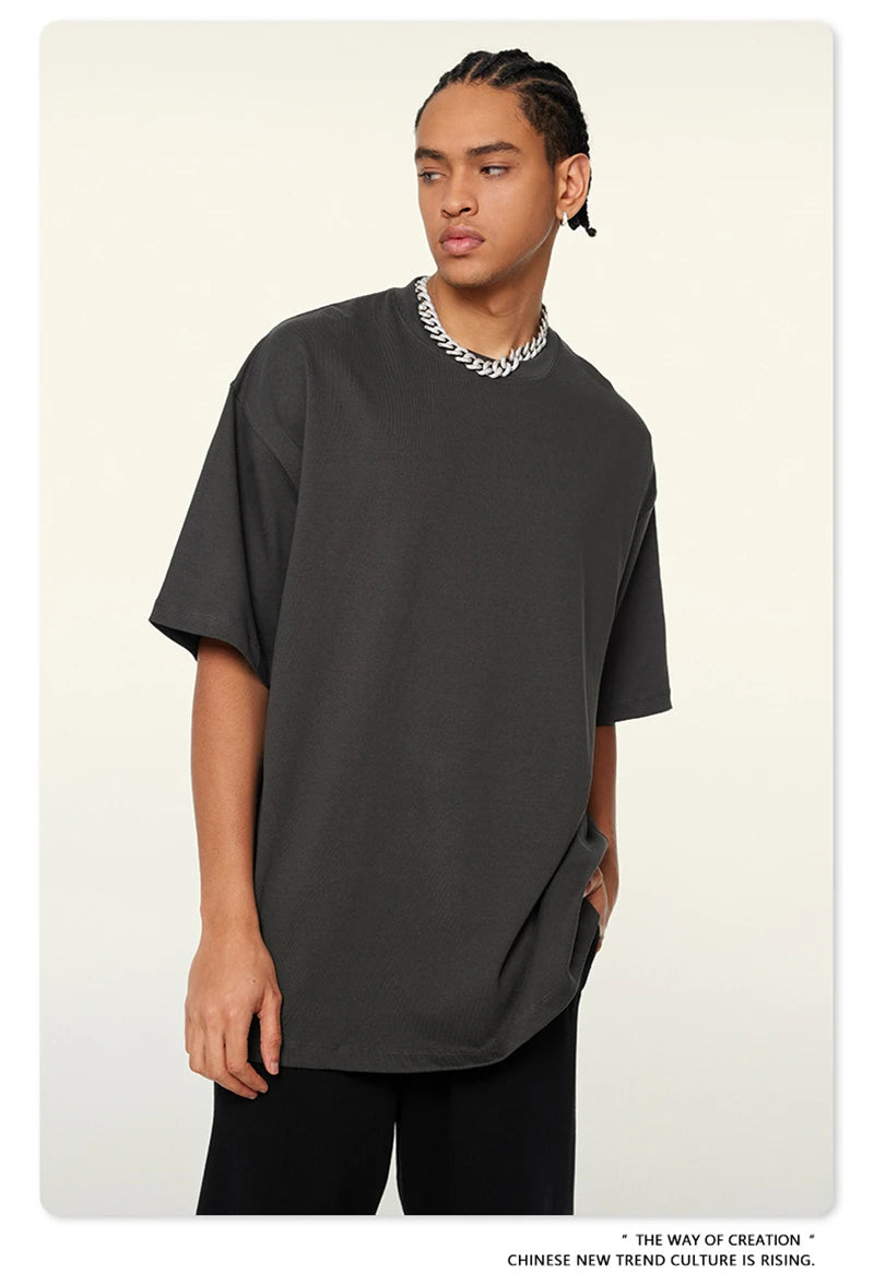 ZODF 2024 Heavy-Weight 345gsm Basic Solid T-Shirts For Men Unisex Women Summer Loose 100% Cotton T Shirt Brand Clothes HY0771