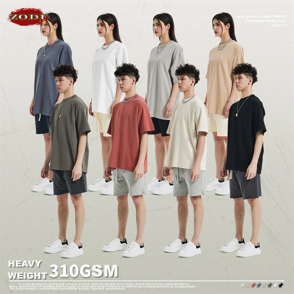 ZODF Fashion Spring Summer Washed Solid T Shirts For Men Loose Unisex 310gsm Cotton Heavy Weight T-Shirt Brand Tops HY0064
