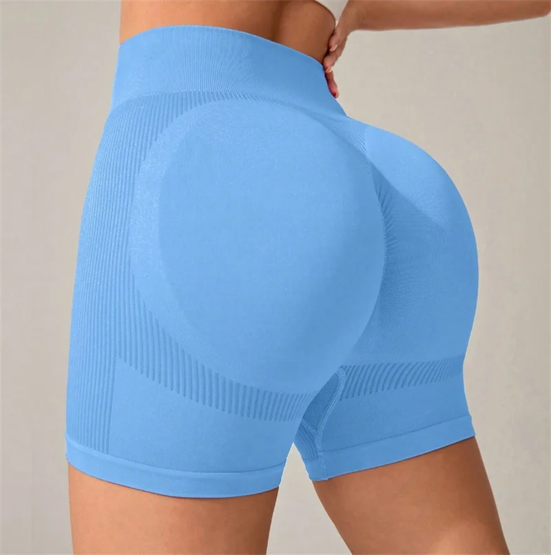 The Codex Women’s Slim Fit High Waist Seamless Hip Lifting Yoga Shorts Tight Knit Sports and Fitness Pants - Lake Blue