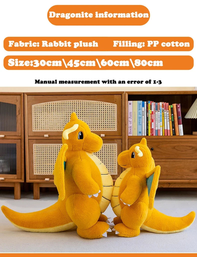 Pokemon Dragonite Plush Toy  Large Size Rabbit Plush 45/60/80cm Pokémon Plushie Animal Soft Stuffed Kawaii Toy Gift for Children
